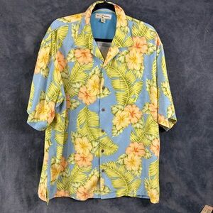Tommy Bahama Light Blue Hawaiian Shirt with Yellow Floral Print